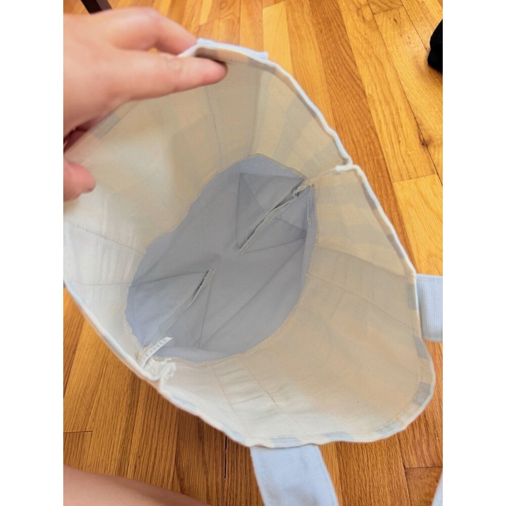 Trader Joe's Striped Mini Canvas Tote Bag - Light Blue/Cream NWT - Picture 7 of 8